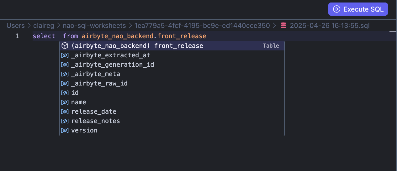 Column suggestion