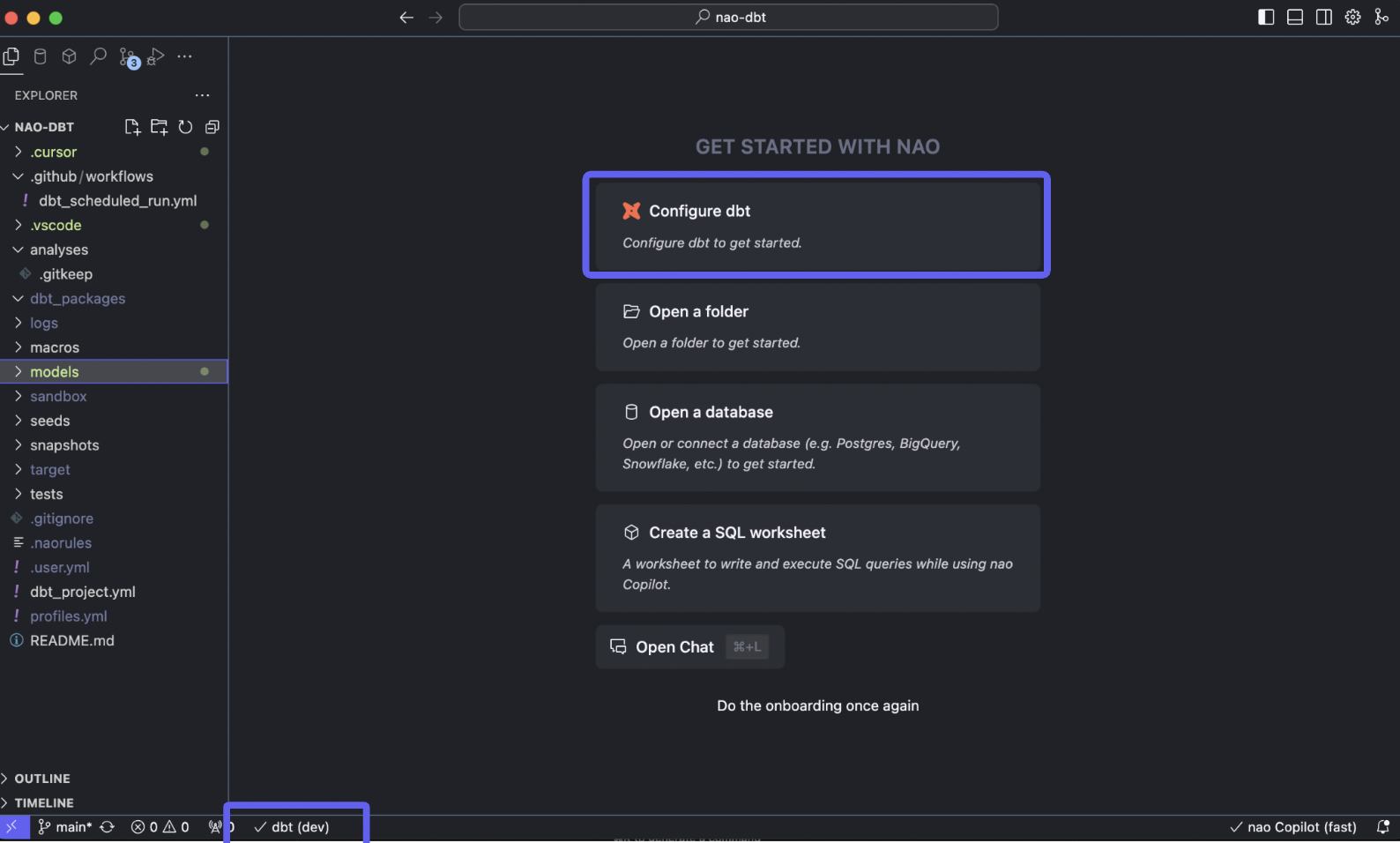 Configure dbt panel