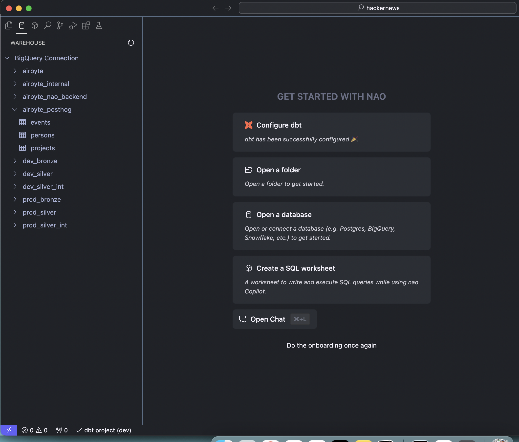 Configure dbt panel